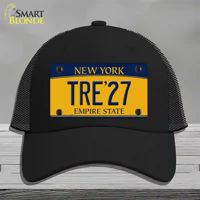 Tre 27 New York Yellow Novelty License Plate Hat Tag Mesh Black