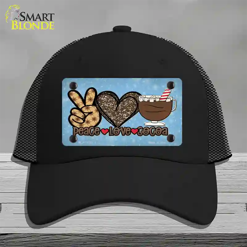 Peace Love Cocoa Novelty License Plate Hat Mesh / Black