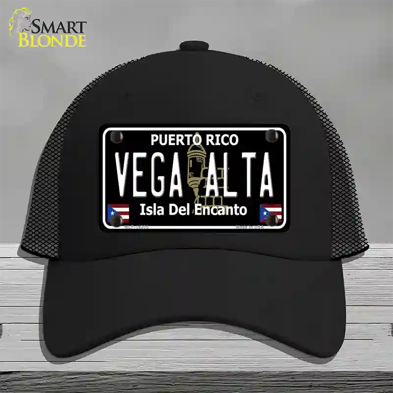Vega Alta Puerto Rico Black Novelty License Plate Hat Mesh / Black