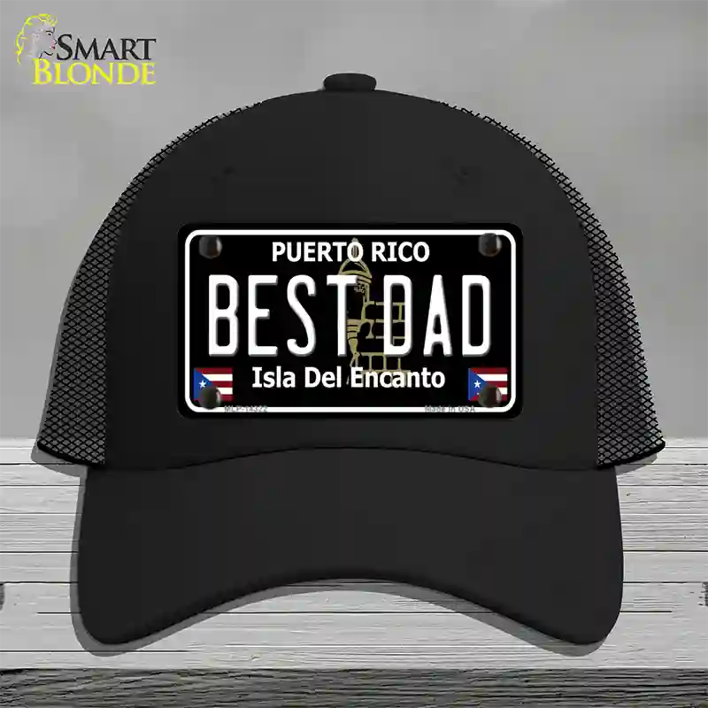 Best Dad Puerto Rico Black Novelty License Plate Hat Mesh / Black