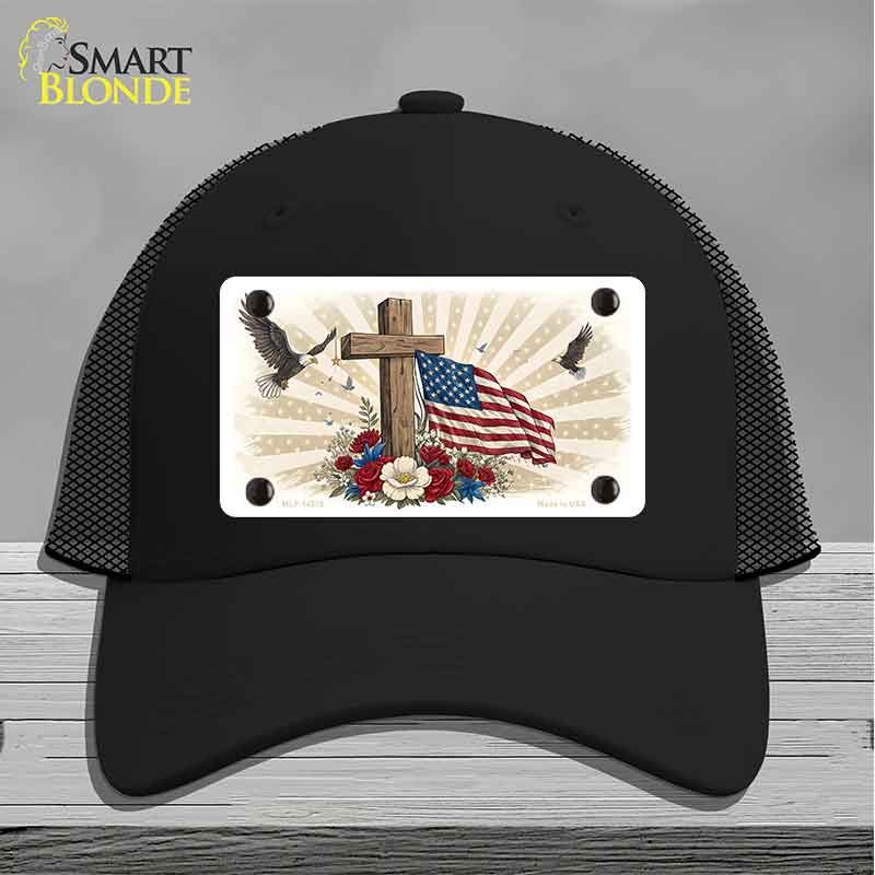 Eagle Flag and Cross Novelty License Plate Hat HAT-MLP-14510