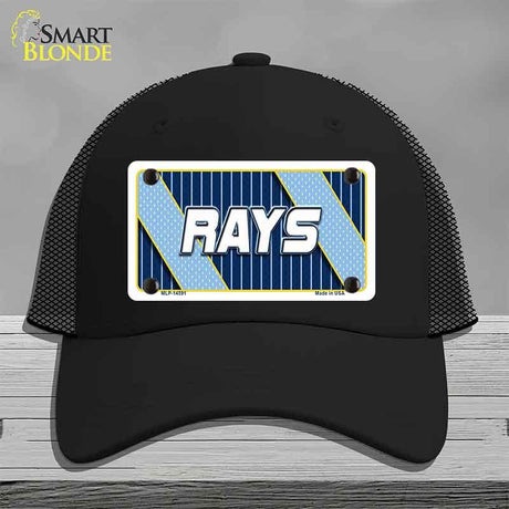 Black mesh cap with a 'RAYS' license plate design on a gray background
