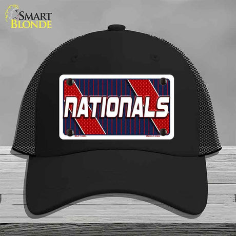 Black cap with a 'NATIONALS' license plate design on a gray background