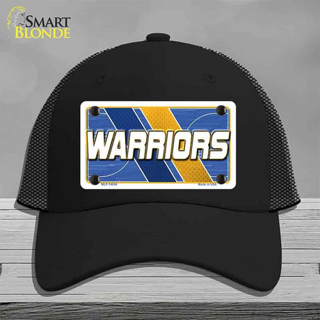 Black cap with 'Warriors' design on a gray background