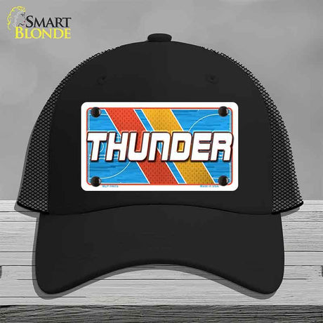 Black cap with 'THUNDER' license plate design on a gray background