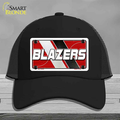 Black cap with 'BLAZERS' design on a gray background