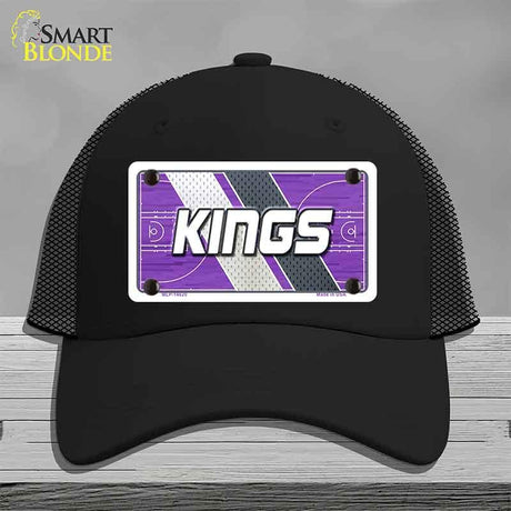 Black cap with a purple and white 'KINGS' logo on a gray background