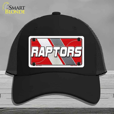 Black cap with 'Raptors' design on a gray background