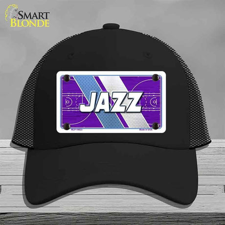 Black cap with a 'Jazz' design on a gray background