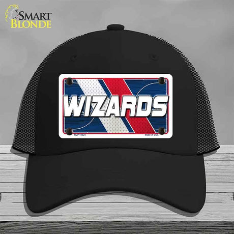 Black cap with 'Wizards' license plate design on a gray background