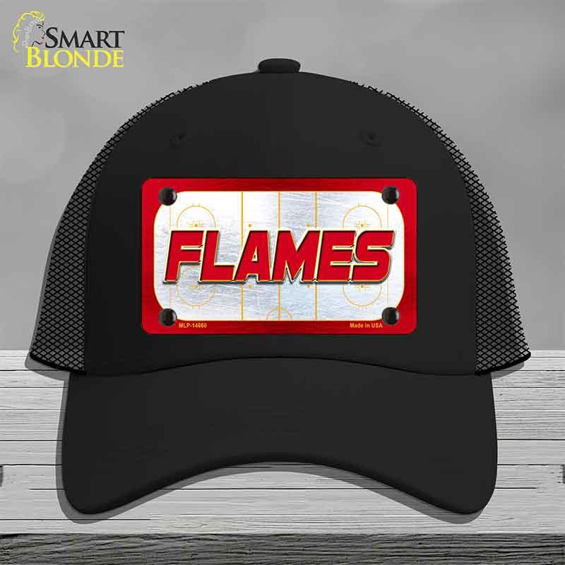 FLAMES Graphic Novelty License Plate Hat HAT-MLP-14660 Mesh Black