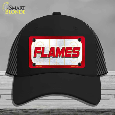 FLAMES Graphic Novelty License Plate Hat HAT-MLP-14660 Mesh Black
