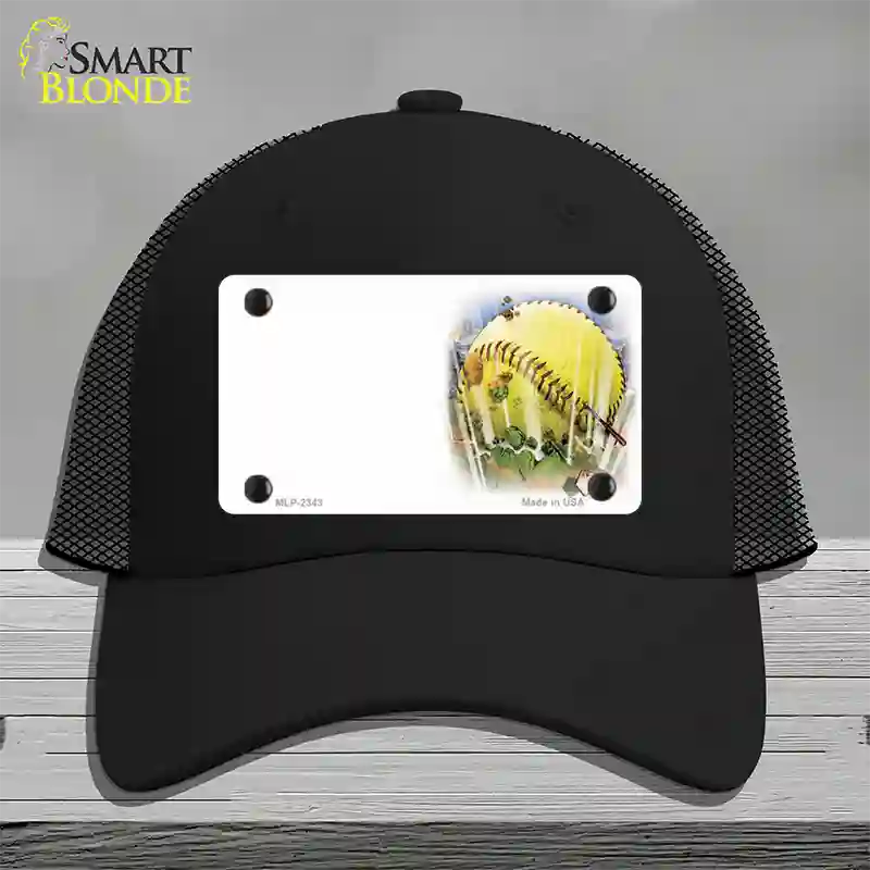 Softball Offset Novelty License Plate Hat Mesh / Black