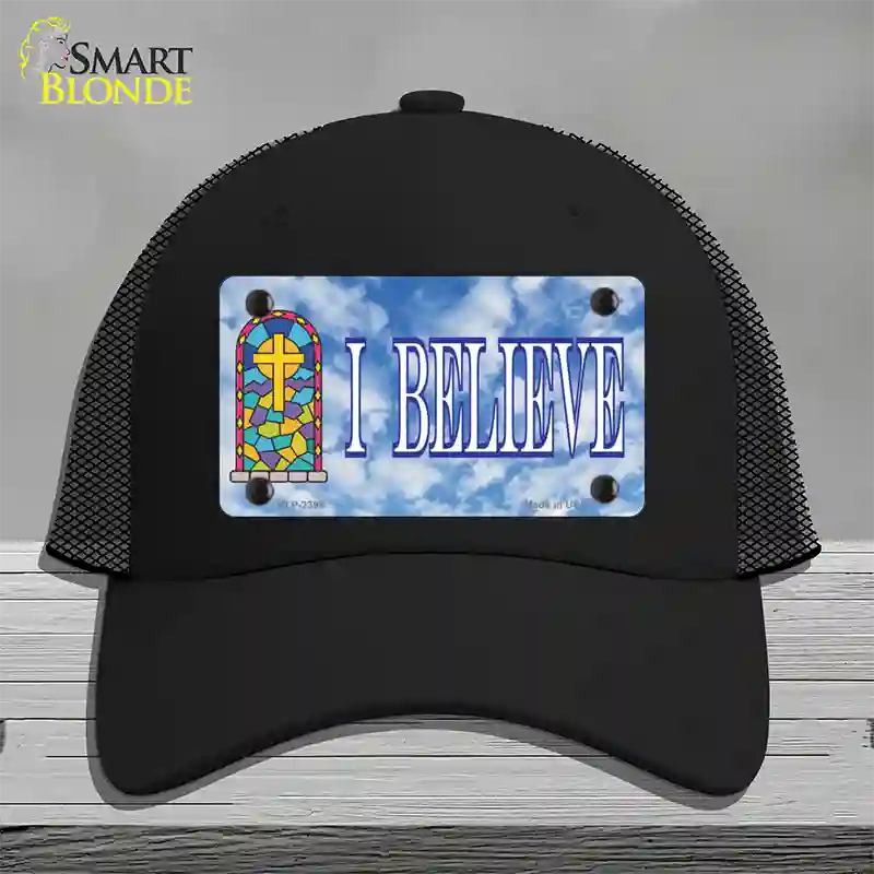 I Believe Novelty License Plate Hat Mesh / Black