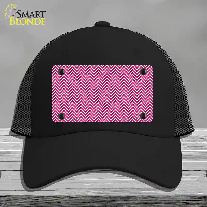 Pink White Chevron Novelty License Plate Hat Mesh / Black
