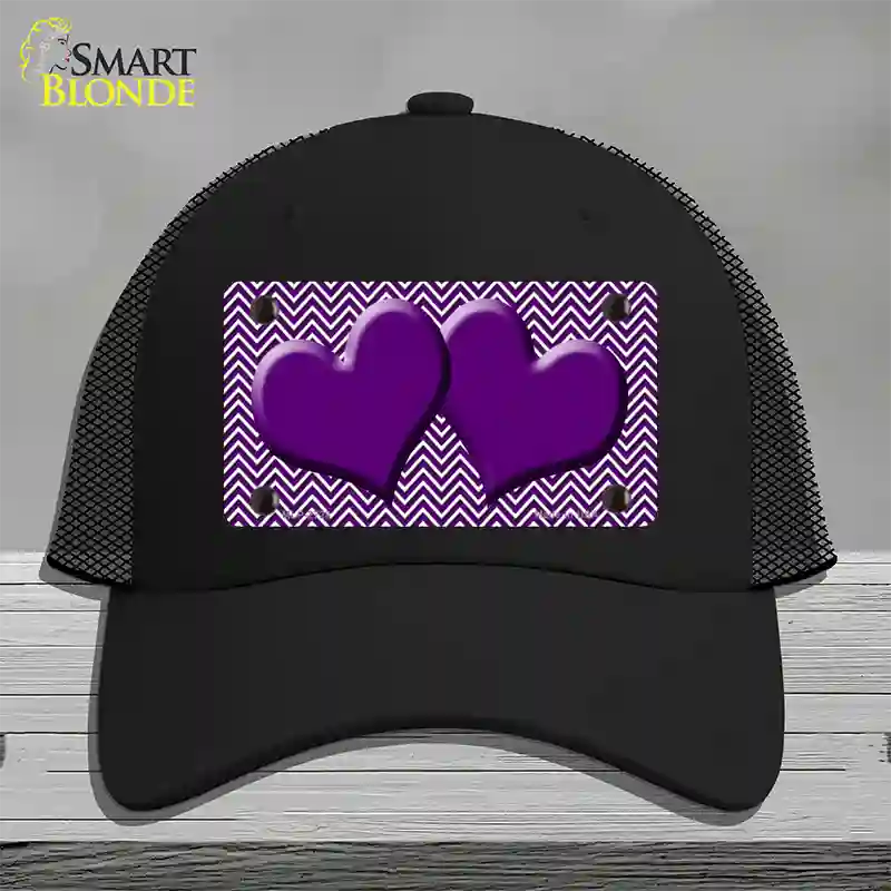 Purple White Chevron Purple Center Hearts Novelty License Plate Hat Mesh / Black
