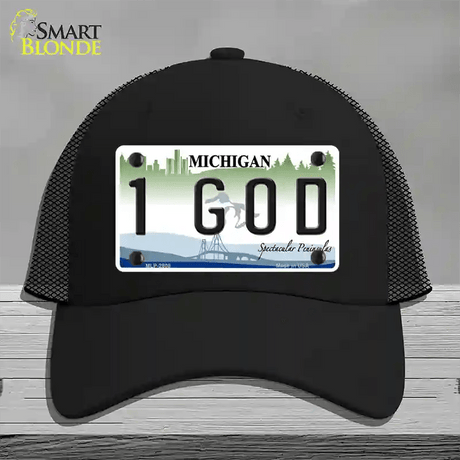 1 GOD Michigan State Novelty License Plate Hat Mesh / Black