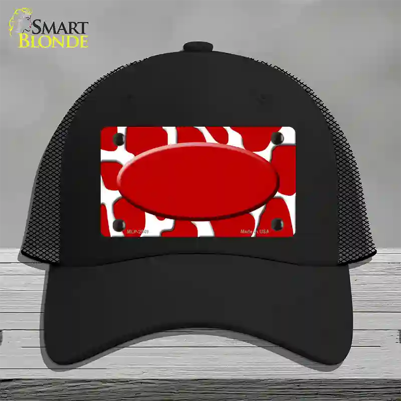 Red White Giraffe Red Center Oval Novelty License Plate Hat Mesh / Black