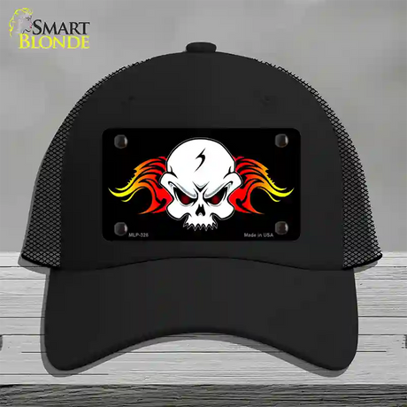 Skull Flame Novelty License Plate Hat Mesh / Black