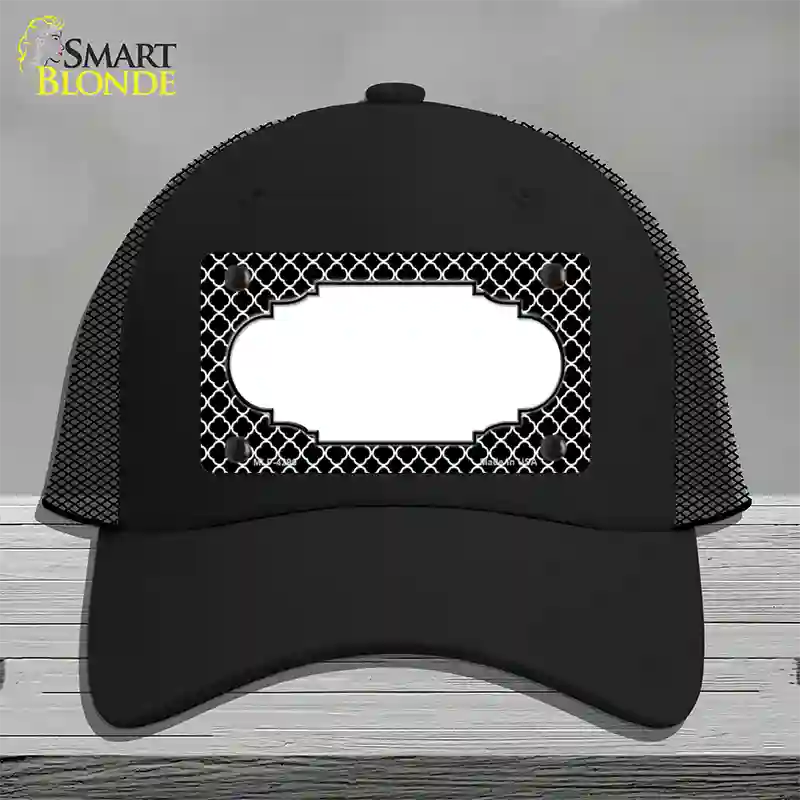 Black White Quatrefoil Center Scallop Novelty License Plate Hat Mesh / Black