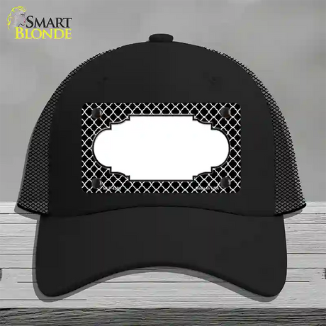Black White Quatrefoil Center Scallop Novelty License Plate Hat Mesh / Black