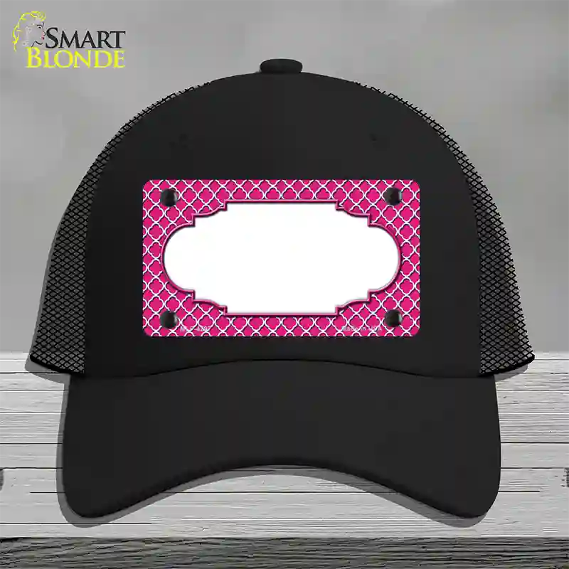Pink White Quatrefoil Center Scallop Novelty License Plate Hat Mesh / Black