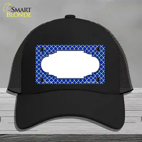 Blue White Quatrefoil Center Scallop Novelty License Plate Hat Mesh / Black
