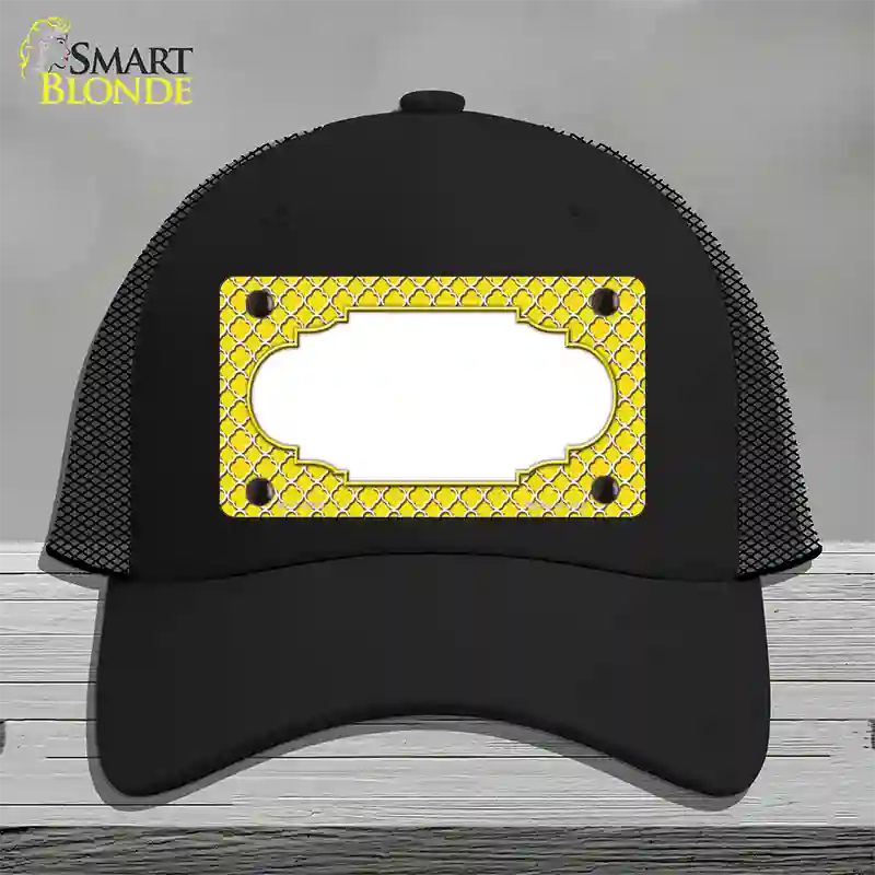 Yellow White Quatrefoil Center Scallop Novelty License Plate Hat Mesh / Black