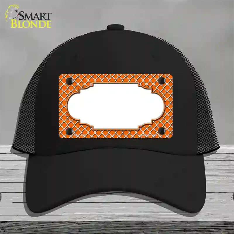 Orange White Quatrefoil Center Scallop Novelty License Plate Hat Mesh / Black
