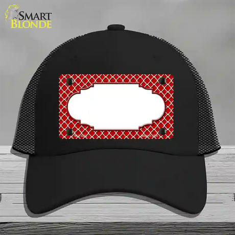 Red White Quatrefoil Center Scallop Novelty License Plate Hat Mesh / Black