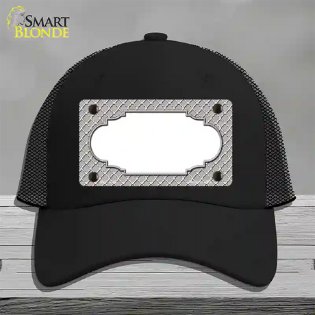 Grey White Quatrefoil Center Scallop Novelty License Plate Hat Mesh / Black