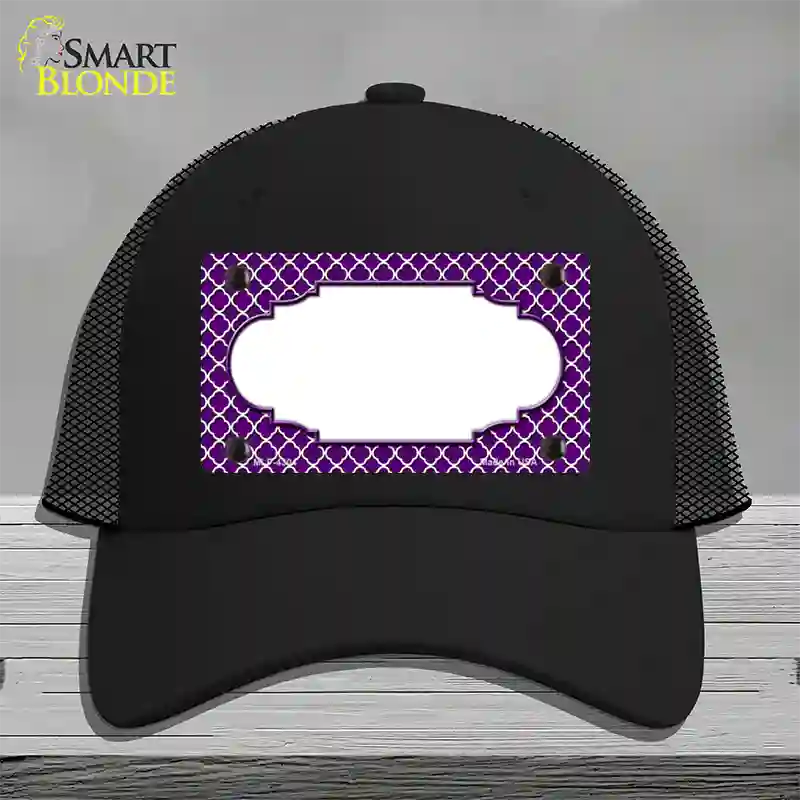 Purple White Quatrefoil Center Scallop Novelty License Plate Hat Mesh / Black