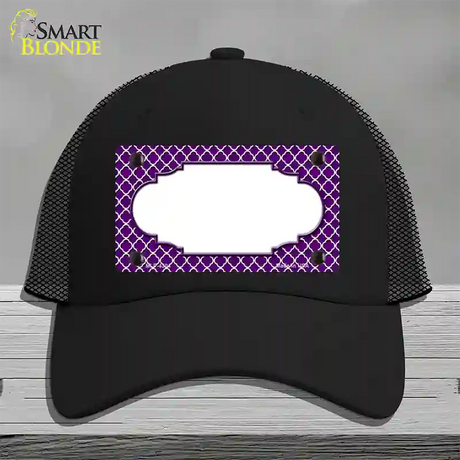Purple White Quatrefoil Center Scallop Novelty License Plate Hat Mesh / Black