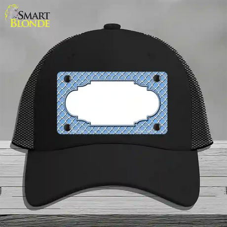 Light Blue White Quatrefoil Center Scallop Novelty License Plate Hat Mesh / Black
