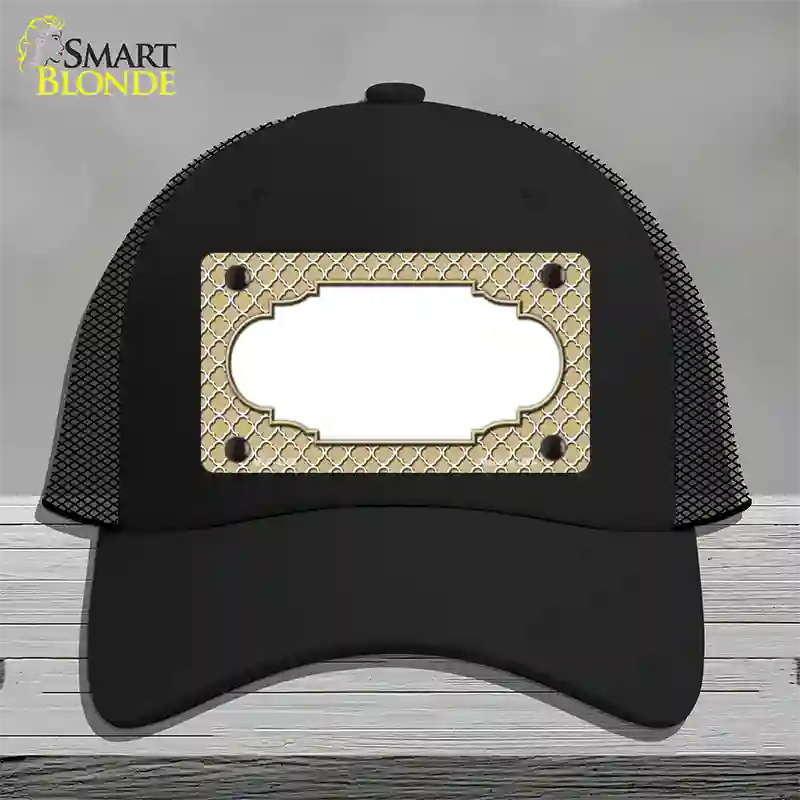 Gold White Quatrefoil Center Scallop Novelty License Plate Hat Mesh / Black