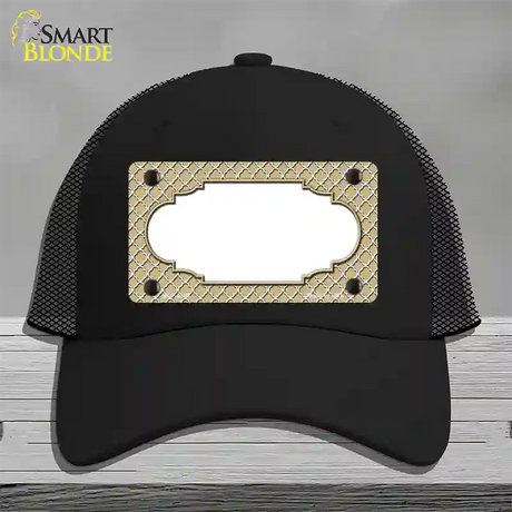 Gold White Quatrefoil Center Scallop Novelty License Plate Hat Mesh / Black