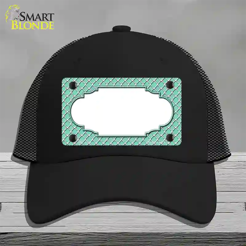 Mint White Quatrefoil Center Scallop Novelty License Plate Hat Mesh / Black