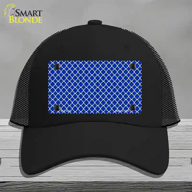 Blue White Quatrefoil Novelty License Plate Hat Mesh / Black