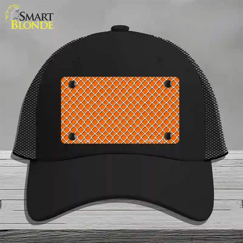Orange White Quatrefoil Novelty License Plate Hat Mesh / Black