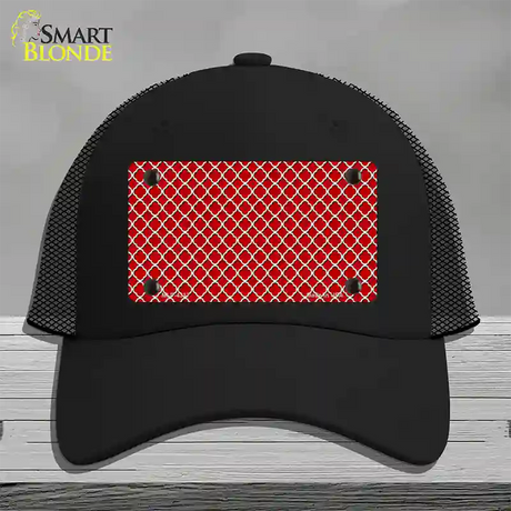 Red White Quatrefoil Novelty License Plate Hat Mesh / Black