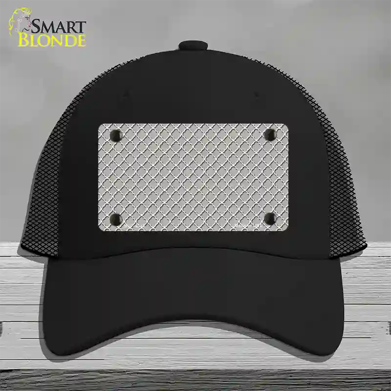 Grey White Quatrefoil Novelty License Plate Hat Mesh / Black