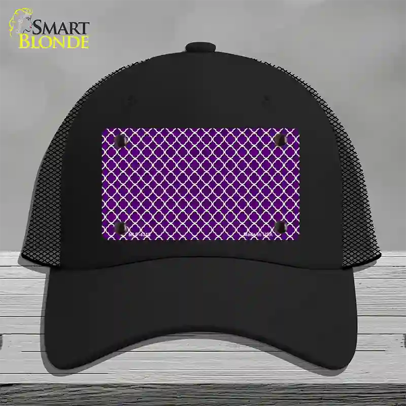Purple White Quatrefoil Novelty License Plate Hat Mesh / Black