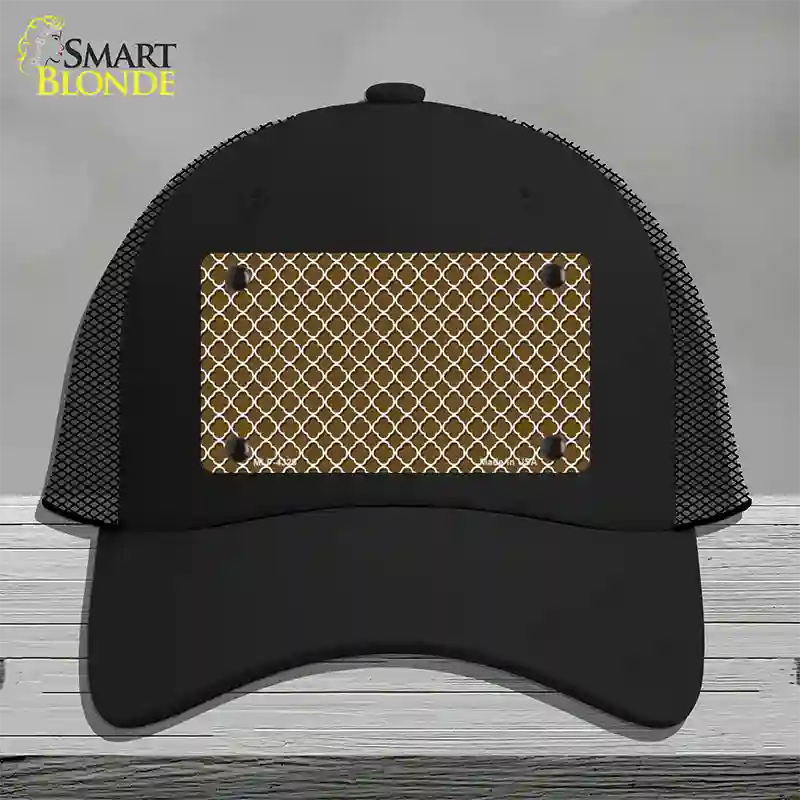 Brown White Quatrefoil Novelty License Plate Hat Mesh / Black