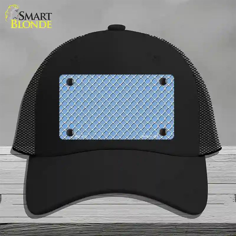 Light Blue White Quatrefoil Novelty License Plate Hat Mesh / Black