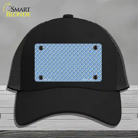 Light Blue White Quatrefoil Novelty License Plate Hat Mesh / Black