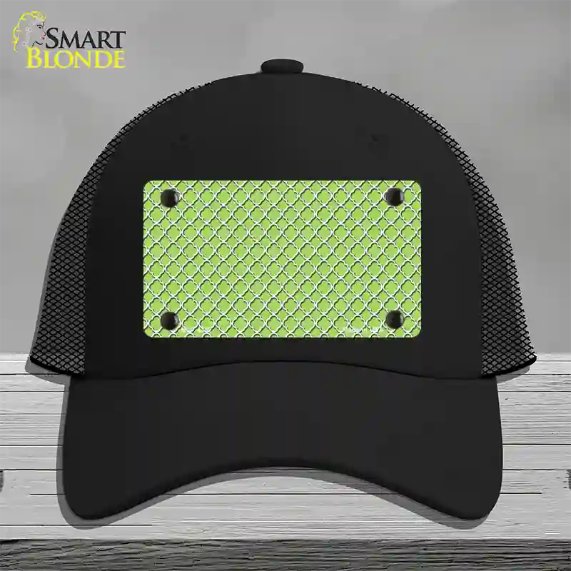 Lime Green White Quatrefoil Novelty License Plate Hat Mesh / Black