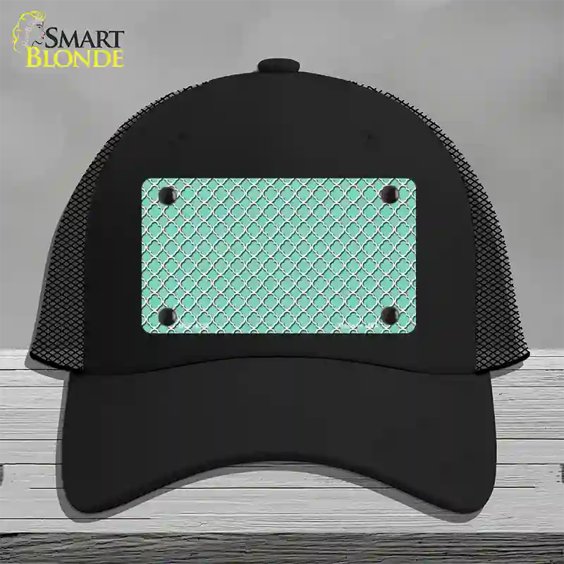 Mint White Quatrefoil Novelty License Plate Hat Mesh / Black