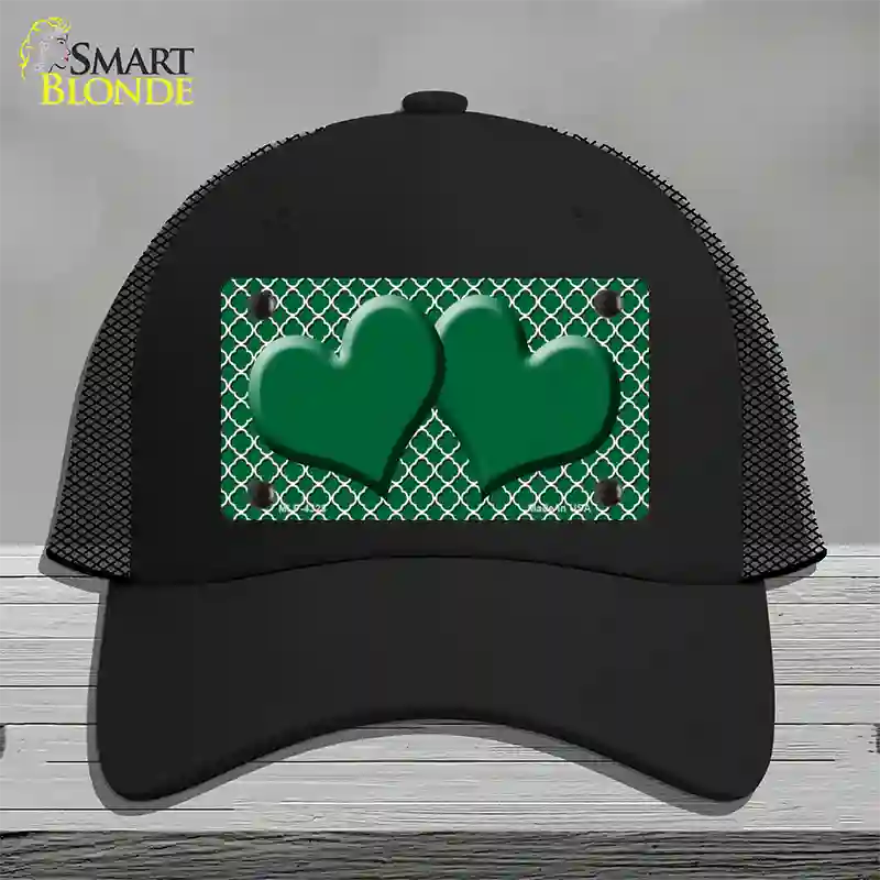 Green White Quatrefoil Green Center Hearts Novelty License Plate Hat Mesh / Black