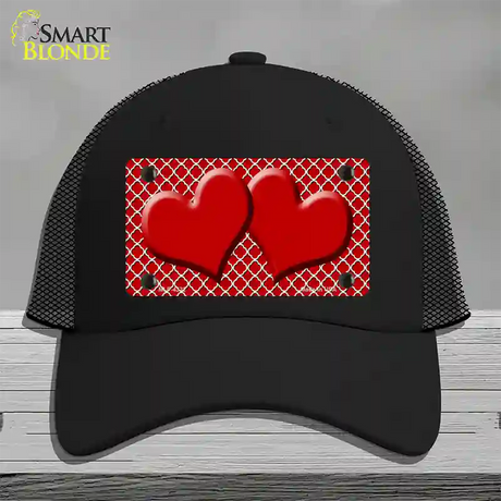 Red White Quatrefoil Red Center Hearts Novelty License Plate Hat Mesh / Black