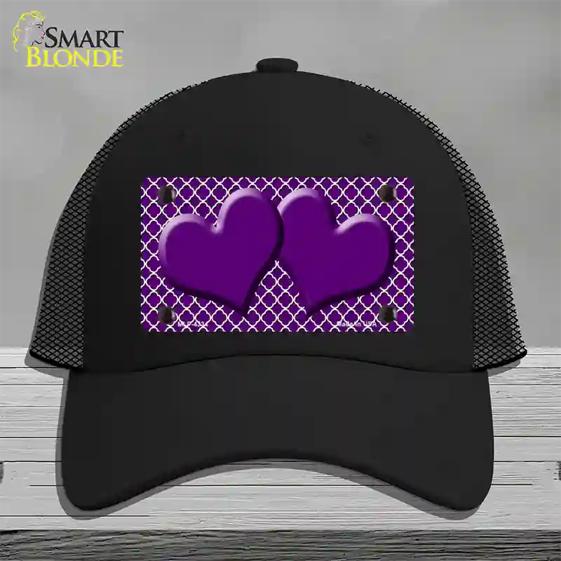 Purple White Quatrefoil Purple Center Hearts Novelty License Plate Hat Mesh / Black